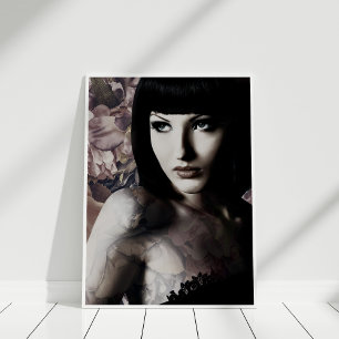 Blush Peony and Tattoo Fashion Model Print Poster