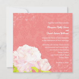 Blush Peony & Coral Damask Wedding Einladung