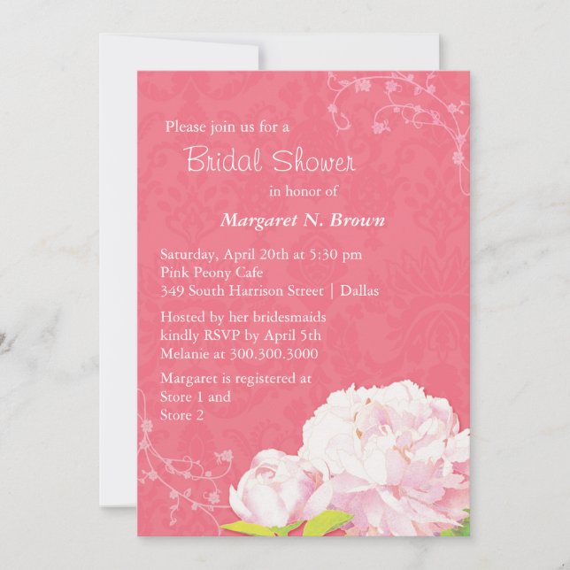 Blush Peony Coral Pink Brautparty Einladung (Vorderseite)