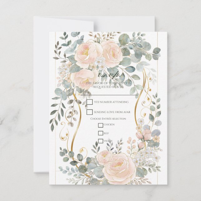Blush Peony & Eucalyptus Botanical Floral R.S.V.P. Einladung (Vorderseite)