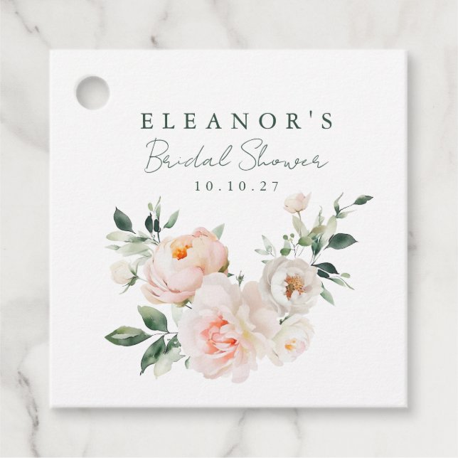 Blush Peony Floral Watercolor Pink Brautparty Geschenkanhänger (Vorderseite)