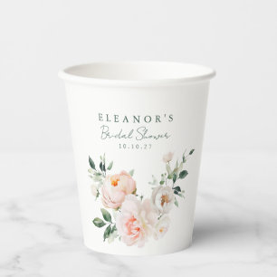 Blush Peony Floral Watercolor Pink Brautparty Pappbecher
