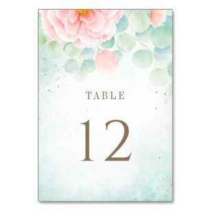 Blush Peony Greenery Eucalyptus Floral Wasserfarbe Tischnummer