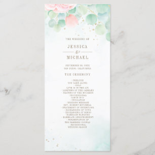 Blush Peony Greenery Eucalyptus Watercolor Wedding Programm