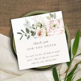 Blush Peony Leafy Botanical Floral Danke, Ordnung Quadratische Visitenkarte