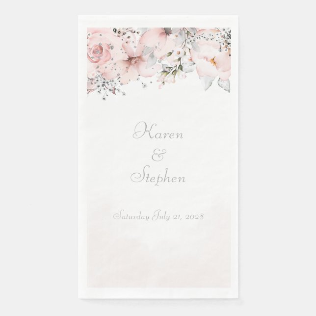 Blush Peony Silver Eucalyptus Wedding Paper Guest Serviette (Vorderseite)