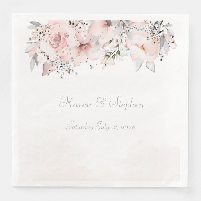 Blush Peony Silver Eucalyptus Wedding Serviette (Vorderseite)