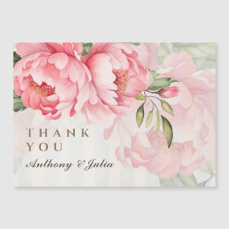 Blush Peony Striped Wedding Thank YouMagnetic Card Magnetkarte