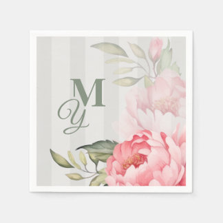 Blush Peony Wedding Monogram | Chic Floral Paper Serviette