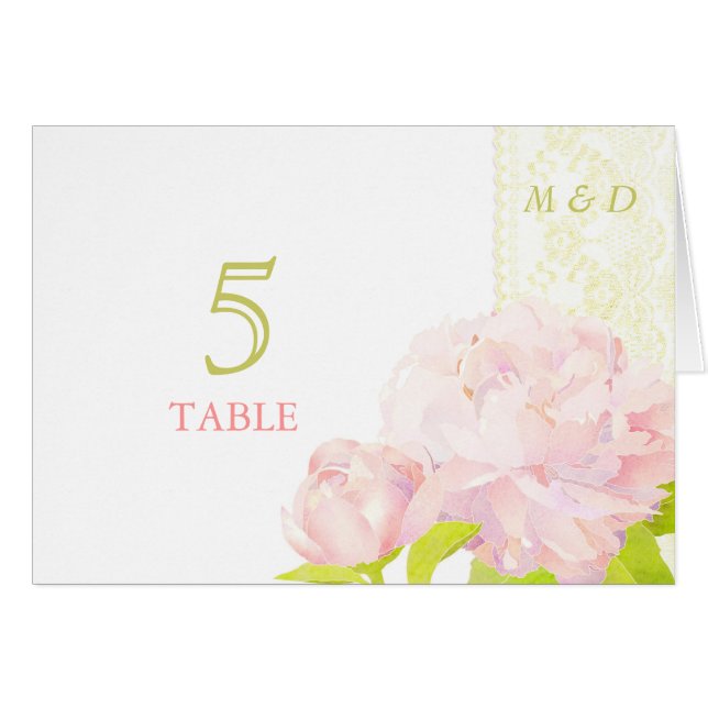 Blush Peony Wedding Tischnummer Card (Vorderseite (Horizontal))