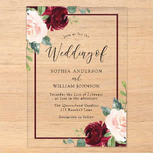 Blush Perfektion: Wasserfarben-Blumen-Hochzeitsran Acryleinladungen