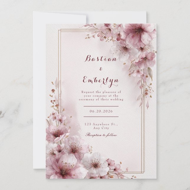 Blush Petal Romantic Floral Wedding Einladung (Vorderseite)