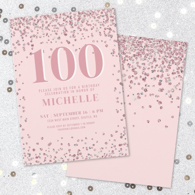Blush Pink 100. Geburtstag Einladung (Blush Pink 100th Birthday Invitation)