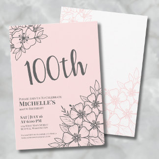 Blush Pink 100. Geburtstagsparty Einladung