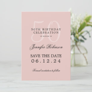 Blush Pink 50. Geburtstag Rett Datum w/ Details Einladung