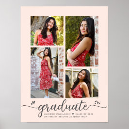 Blush Pink Abschluss 4 Foto Gray Script Herz Poster