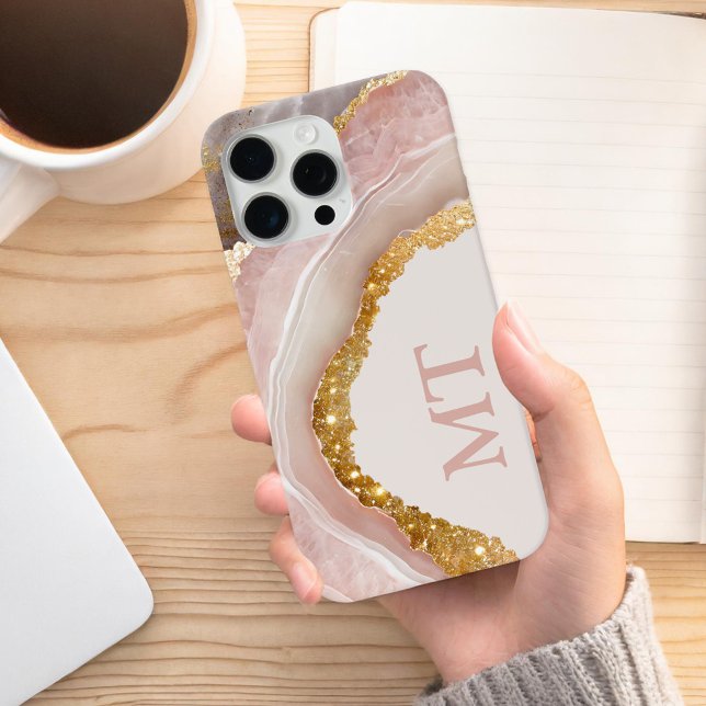 Blush Pink Agate Elegant Chic Initial Monogram Case-Mate iPhone Hülle (Von Creator hochgeladen)
