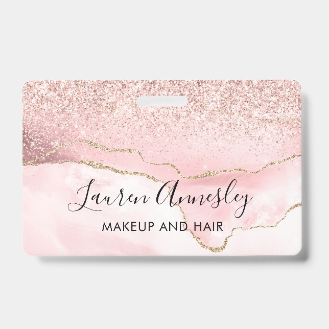 Blush Pink Agate Marble Personalisiert Ausweis (Vorderseite)
