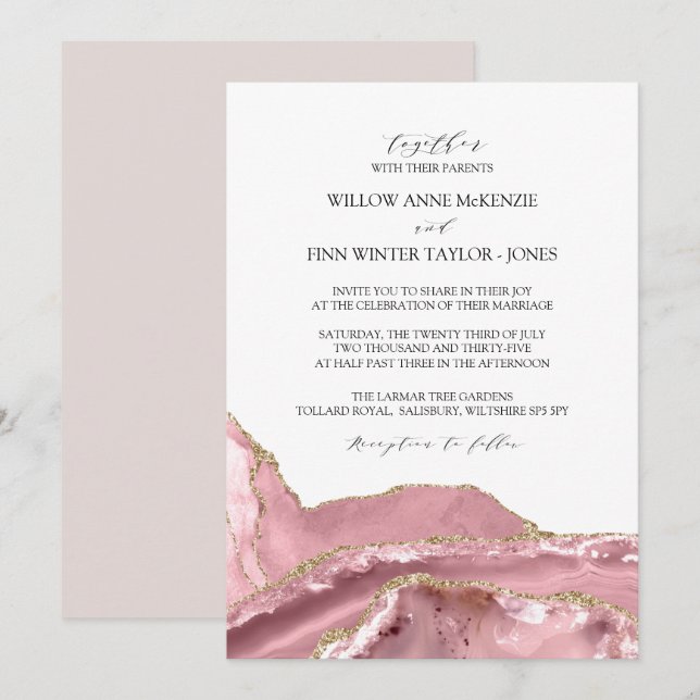 Blush Pink Agate Moderne Hochzeit Einladung (Vorne/Hinten)