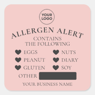 Blush Pink Allergie Alert Bakery Cake Food Sticker