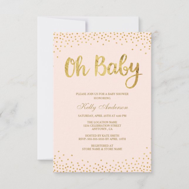 Blush Pink and Gold Baby Shower Einladungen (Vorderseite)