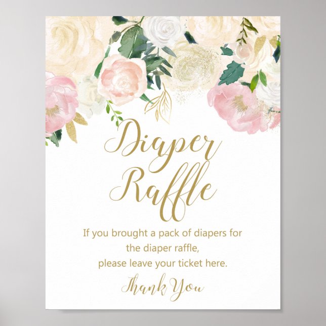 Blush Pink and Gold Diaper Raffle Sign Poster (Vorne)