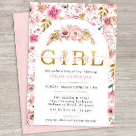 Blush Pink and Gold Floral Baby Girl Dusche Invita Einladung