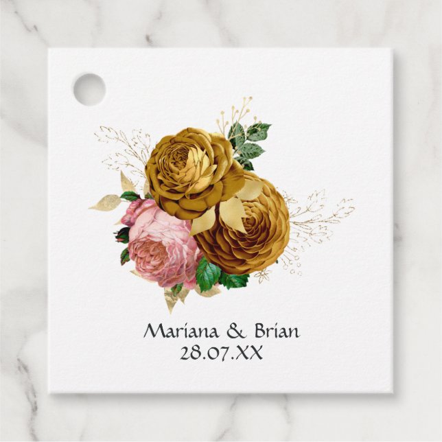 Blush Pink and Gold Floral Wedding Geschenkanhänger (Vorderseite)