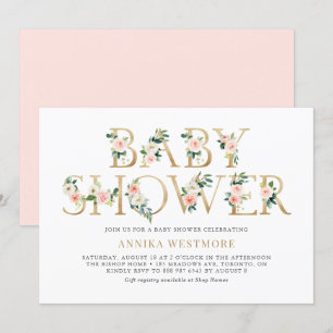 Blush Pink and Gold Foil Floral Girl Babydusche Einladung