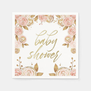 Blush Pink and Gold Peony Chic Girl Baby Dusche Serviette