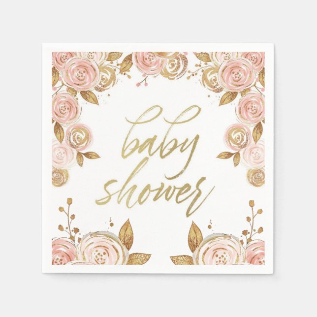 Blush Pink and Gold Peony Chic Girl Baby Dusche Serviette (Vorderseite)