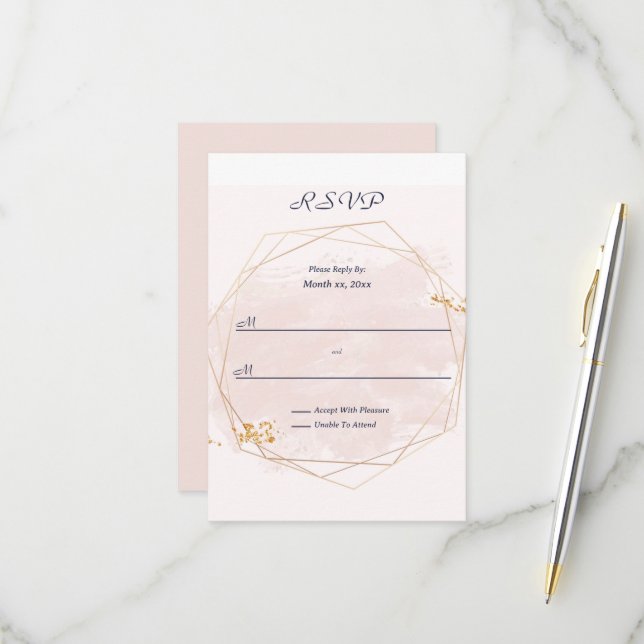 Blush Pink and Gold Wedding RSVP Karte (Vorderseite/Rückseite Beispiel)