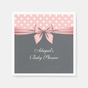 Blush Pink and Gray Polka Dots Bow Baby ShowNicker Serviette