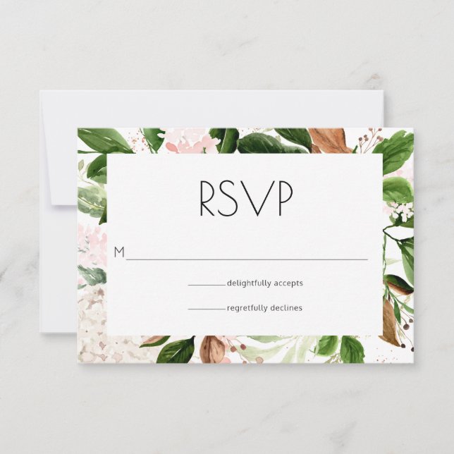 Blush Pink and Greenerity Wedding RSVP Karte (Vorderseite)