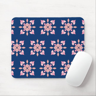 Blush Pink and Navy Geometric Floral Tiles Mousepad