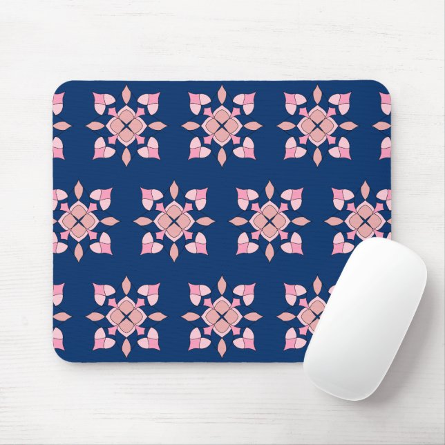 Blush Pink and Navy Geometric Floral Tiles Mousepad (Mit Mouse)