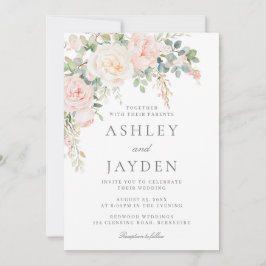 Blush Pink and Sage Green Floral Wedding Einladung