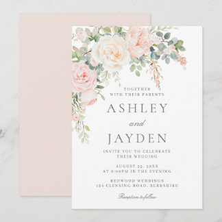 Blush Pink and Sage Green Floral Wedding Einladung