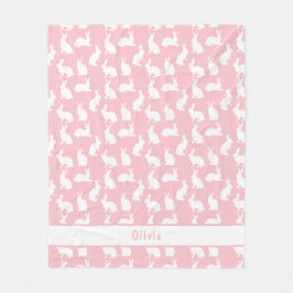 Blush Pink And White Bunny Pattern With Name Fleecedecke