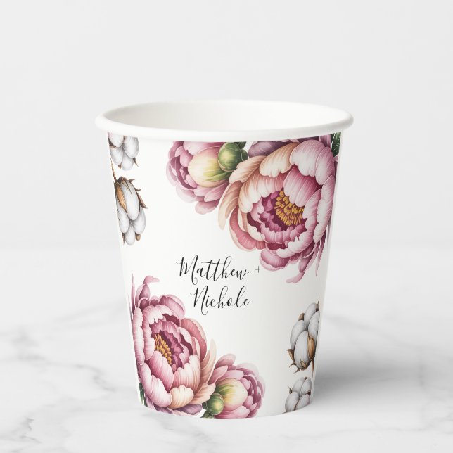 Blush Pink and White Cotton Wedding Pappbecher (Vorderseite)