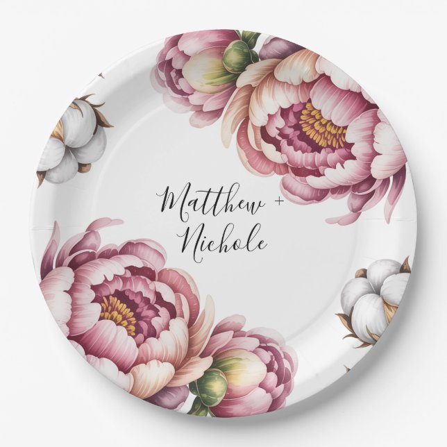 Blush Pink and White Cotton Wedding Pappteller (Vorderseite)