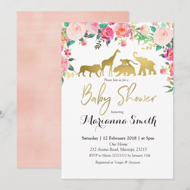 Blush Pink Animal Baby Dusche Einladung (Vorne/Hinten)