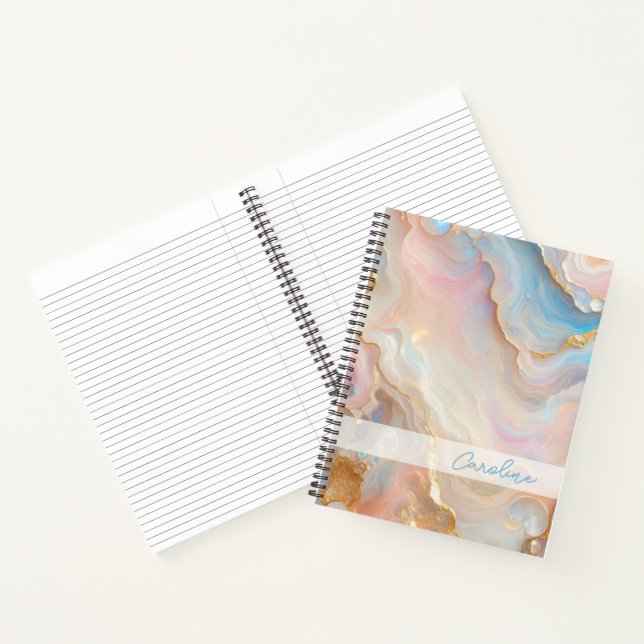 Blush Pink Aqua Blue Gold Weißer Marmor Muster Kun Notizbuch (Innenseite)