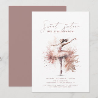 Blush Pink Aquarell Ballerina Sweet 16 Geburtstag Einladung