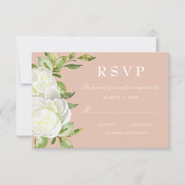 Blush Pink Aquarell Bläserpeony Wedding RSVP (Vorderseite)