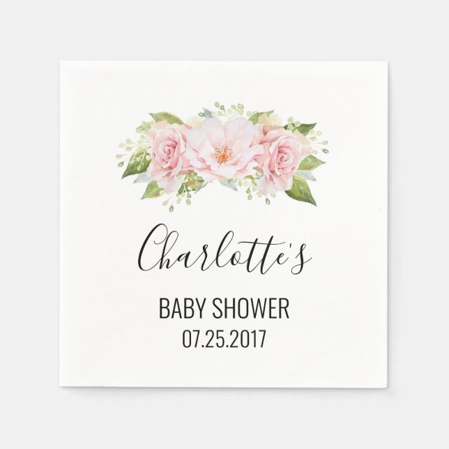 Blush Pink Aquarell Blume Kinderdusche Serviette (Vorderseite)