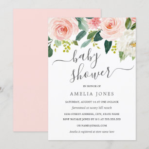 Blush Pink Aquarell Blumendusche Einladung