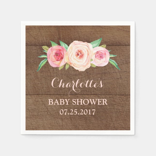 Blush Pink Aquarell Blumenholz Babydusche Serviette (Vorderseite)