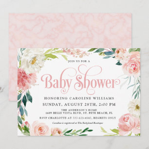Blush Pink Aquarell Blumenspülung Girl Babydusche Einladung