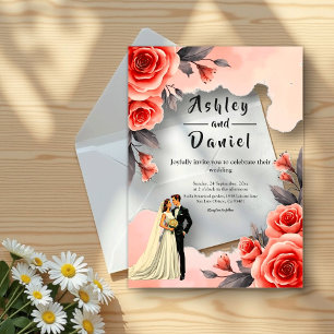Blush Pink Aquarell Blütenbraun & Groom Hochzeit Acryleinladungen